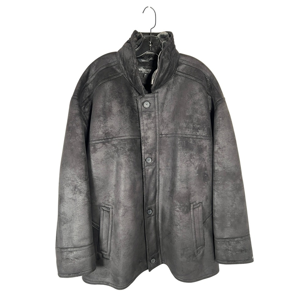 Britches Brown Grey Faux Shearling Fur Suede Jacket Dress Overcoat Men's 3X Tall
